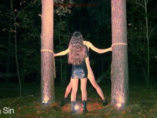Maya Sin ballbusting slave: Ballbusting in the depths of a dark forest